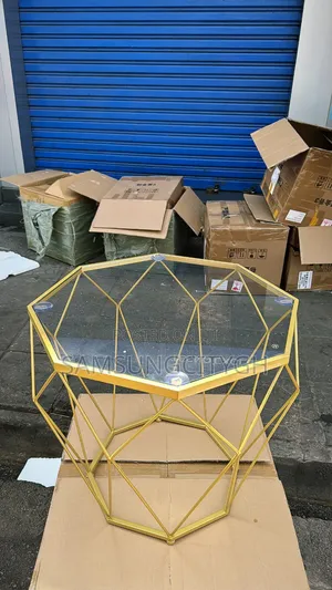Luxury Gold Geometric Glass Coffee Table