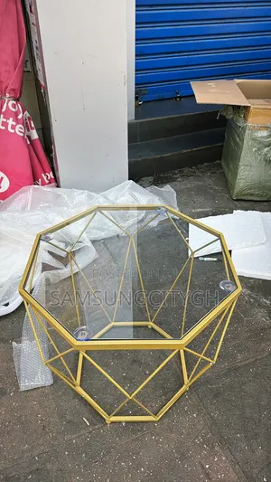 Luxury Gold Geometric Glass Coffee Table