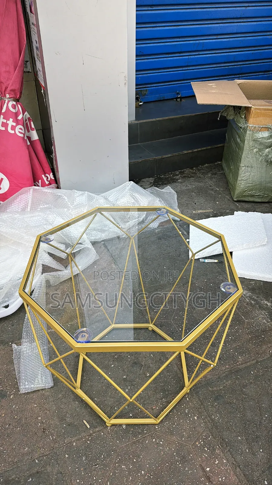 Luxury Gold Geometric Glass Coffee Table