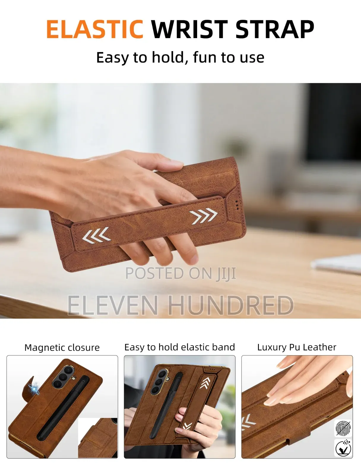 Samsung Fold 6 Case Leather With Straps and Screen Protector (Brown)