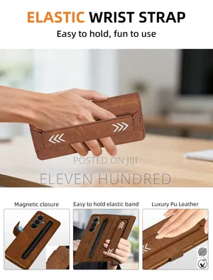 Samsung Fold 6 Case Leather With Straps and Screen Protector (Brown)