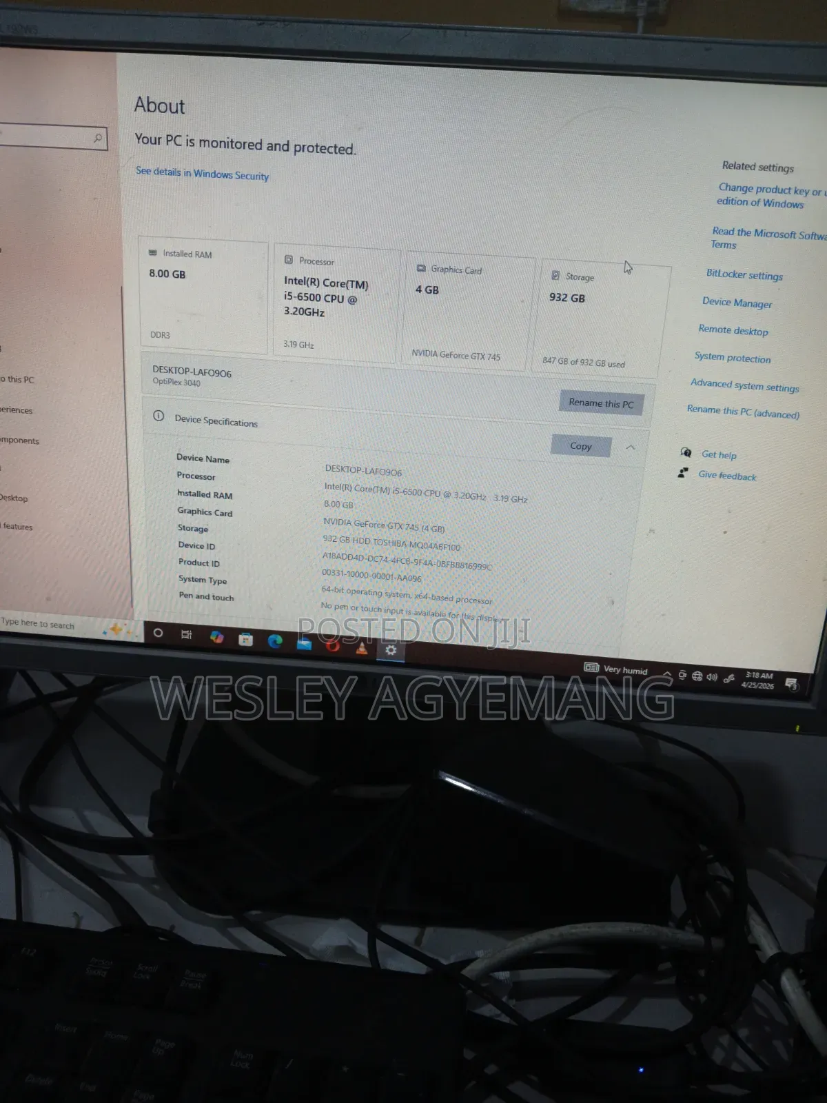Desktop Computer Dell Optiplex 3040 8GB Intel Core i5 HDD 1T