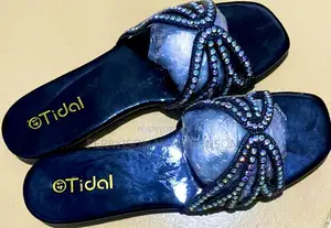 Quality Tidal Beaded Ladies Slippers - Black Blue - Size 37-41