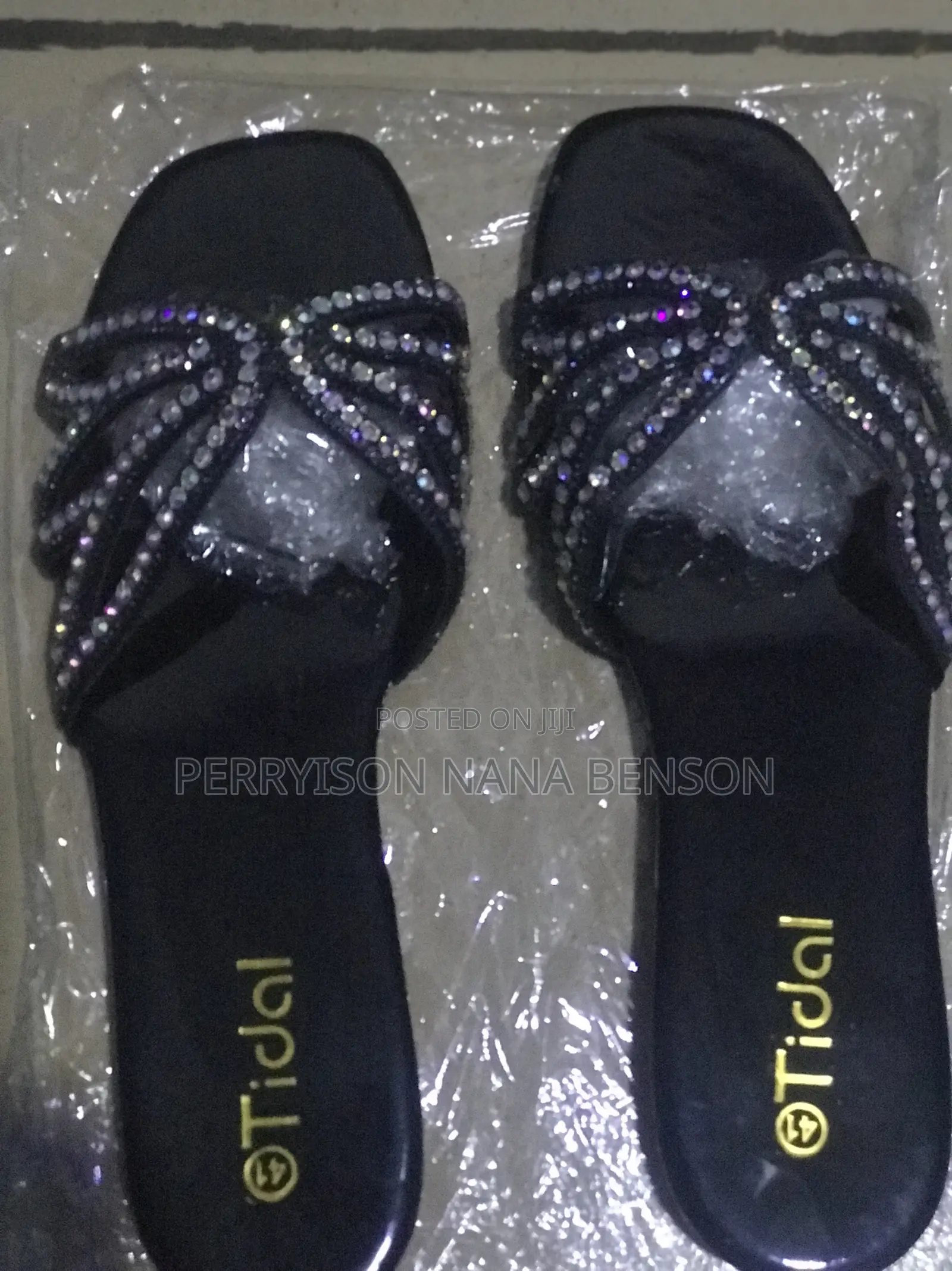 Quality Tidal Beaded Ladies Slippers - Black Blue - Size 37-41