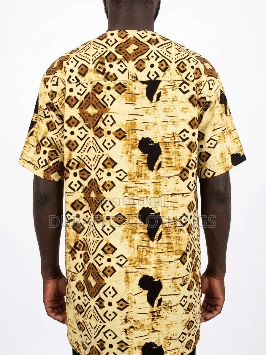 Geometric Batik Print Short-Sleeve Kaftan Shirt