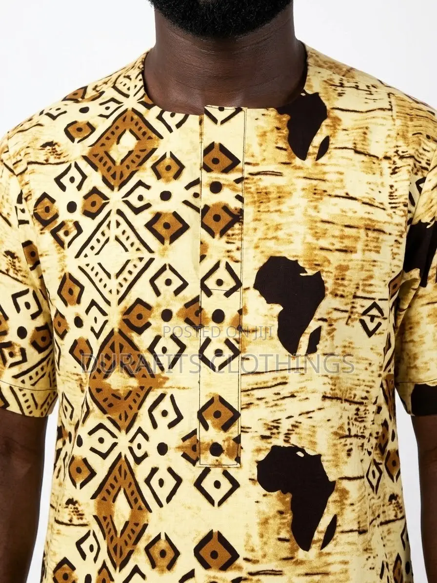 Geometric Batik Print Short-Sleeve Kaftan Shirt