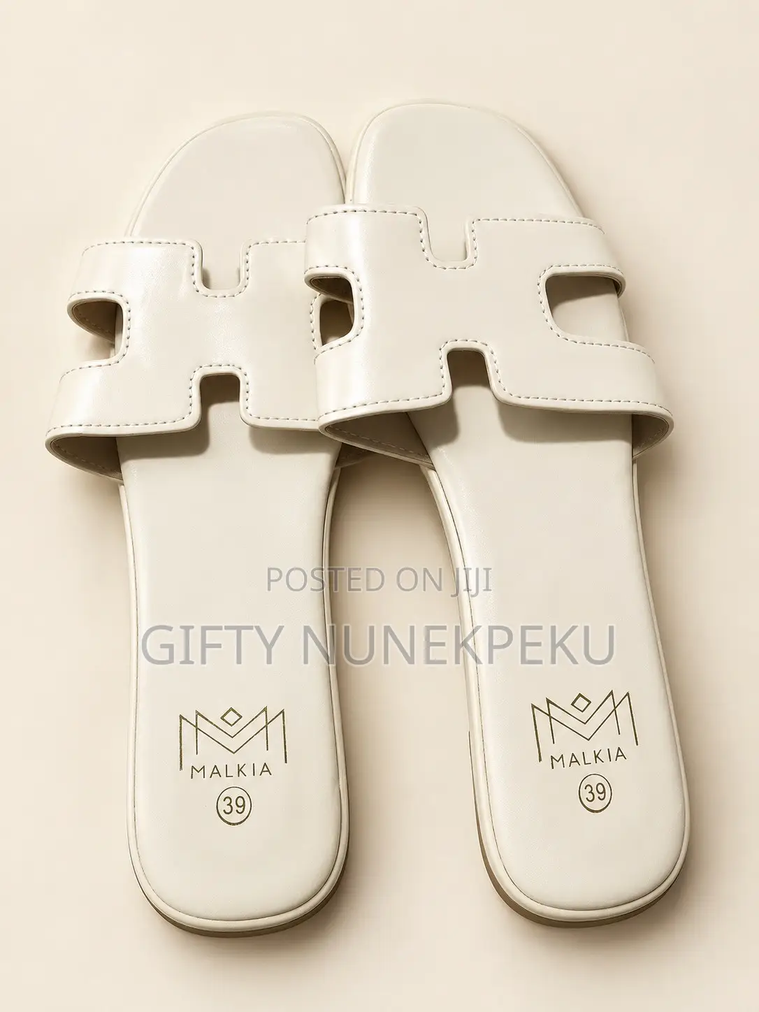 Ladies’ MALKIA Luxury White Slippers – Size 39