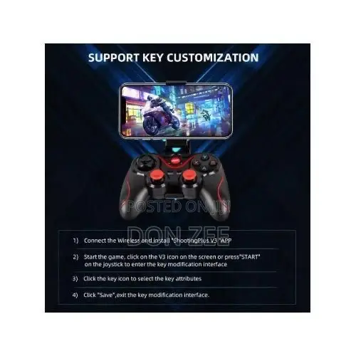 V8 Bluetooth Wireless Gaming Controller Grip Game Pad for Android-Red