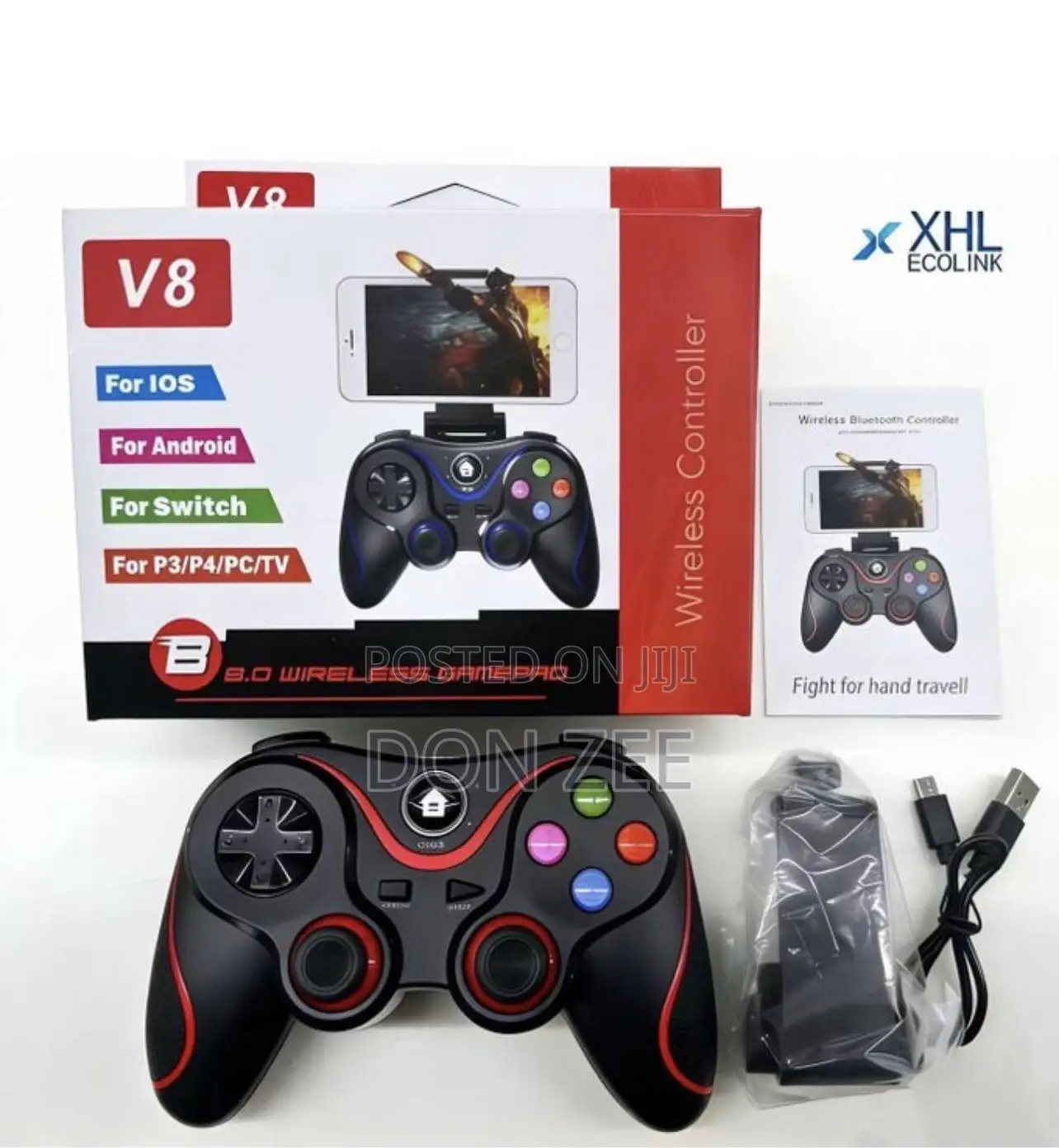 V8 Bluetooth Wireless Gaming Controller Grip Game Pad for Android-Red