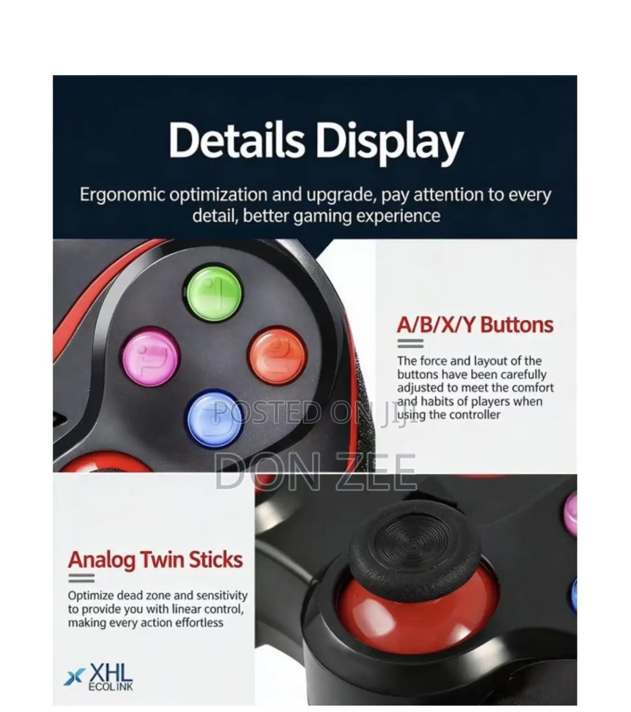 V8 Bluetooth Wireless Gaming Controller Grip Game Pad for Android-Red