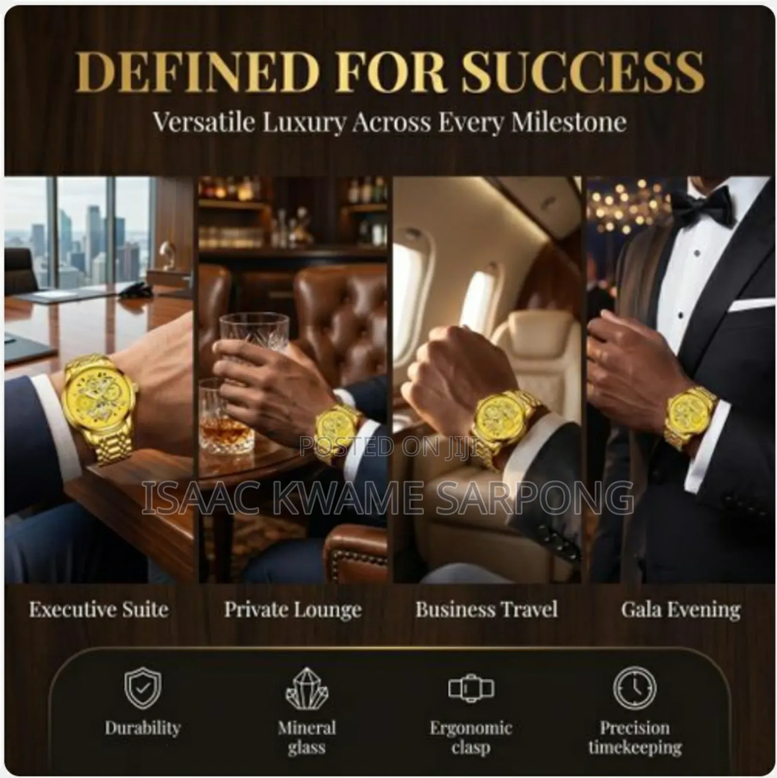 Men's Watch Luxury Hollow Noctilucence Waterproof Calender - Gold
