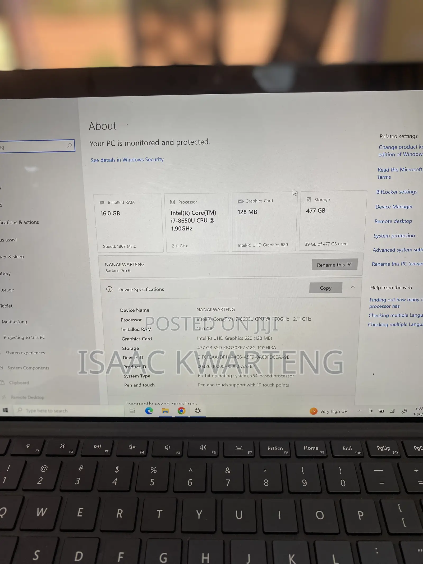 Laptop Microsoft Surface Pro 6 16GB Intel Core i7 SSD 512GB