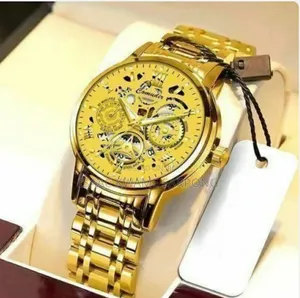 Men's Watch Luxury Hollow Noctilucence Waterproof Calender - Gold