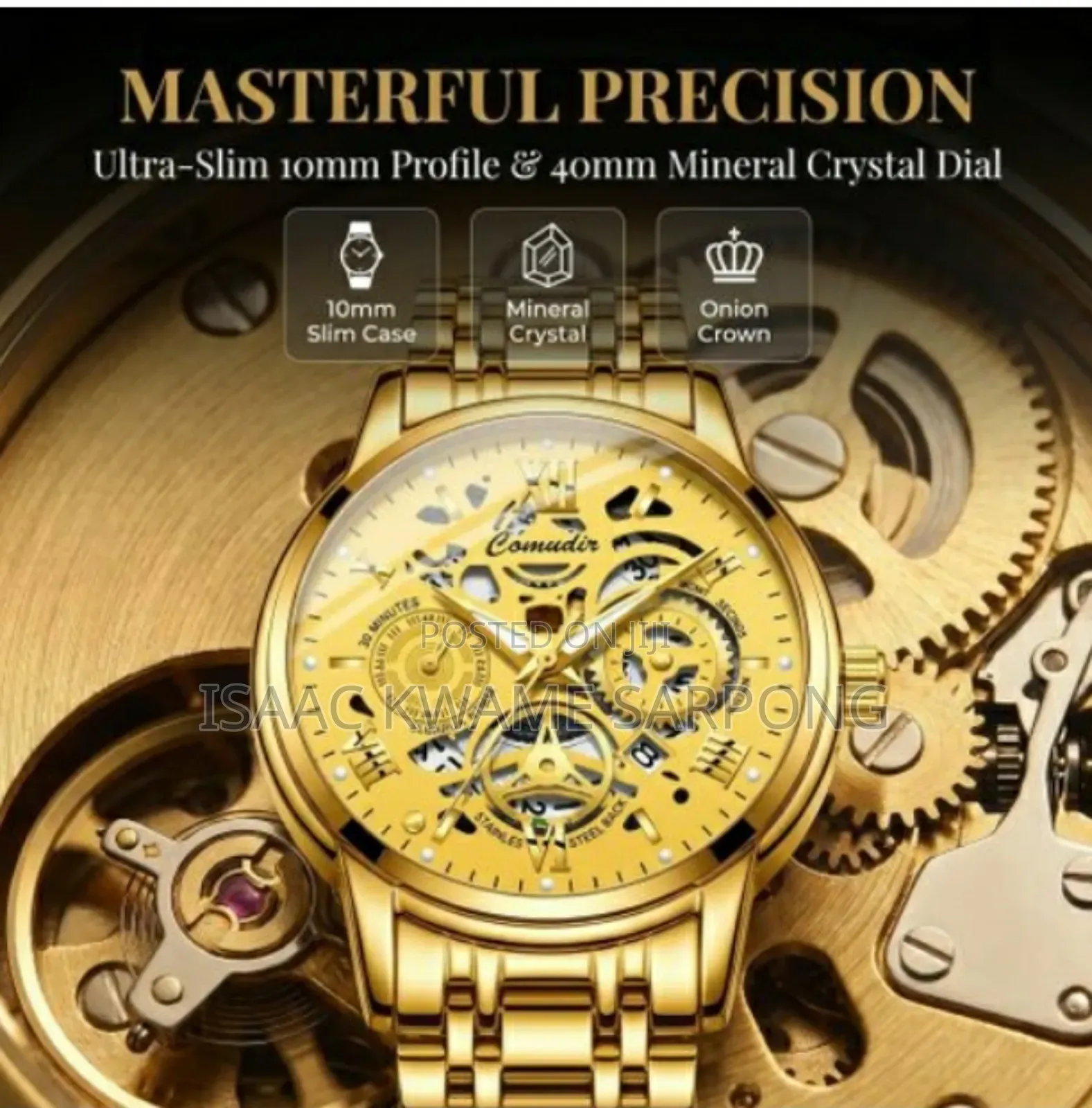 Men's Watch Luxury Hollow Noctilucence Waterproof Calender - Gold