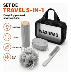 5 in 1 Wash Bag Travel Set - In Grey/White