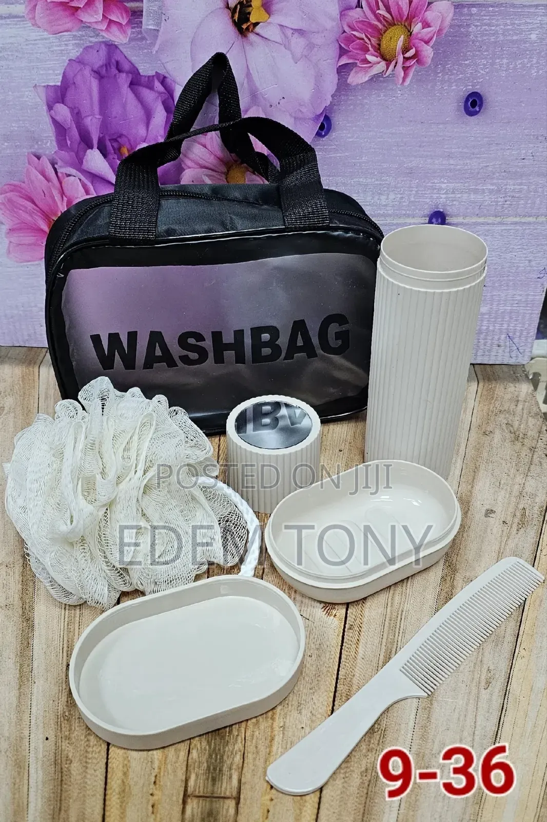 5 in 1 Wash Bag Travel Set - In Grey/White