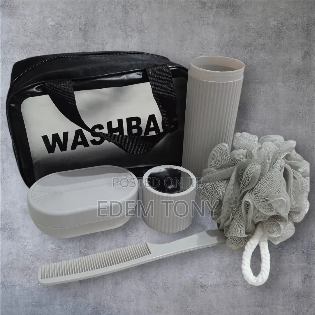 5 in 1 Wash Bag Travel Set - In Grey/White