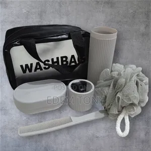 5 in 1 Wash Bag Travel Set - In Grey/White
