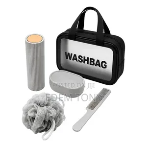 5 in 1 Wash Bag Travel Set - In Grey/White