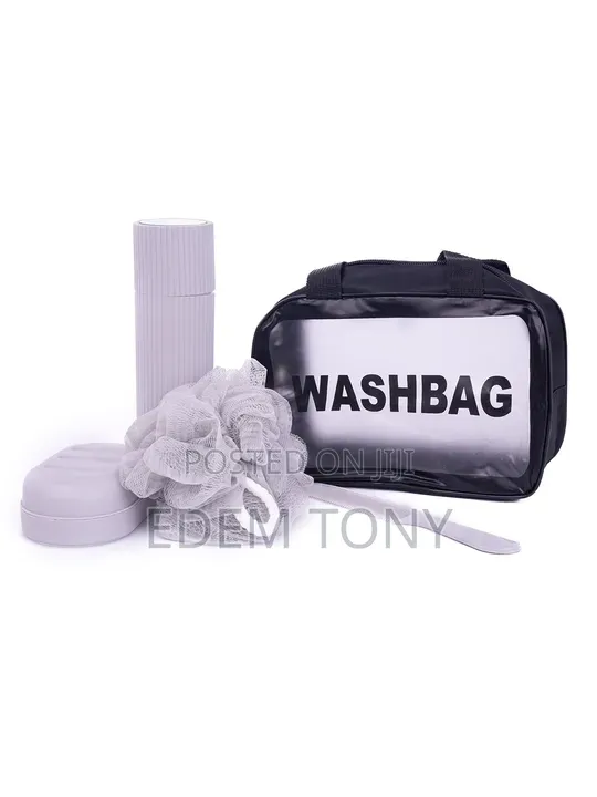 5 in 1 Wash Bag Travel Set - In Grey/White