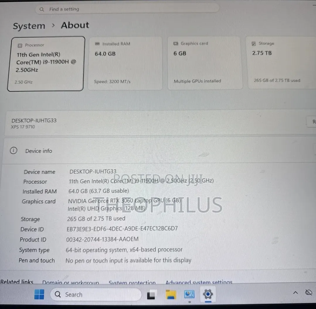 Laptop Dell XPS 17 9710 64GB Intel Core i9 SSD 2T