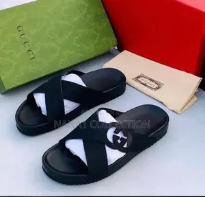 Gucci Crossed Leather Slide Sandals