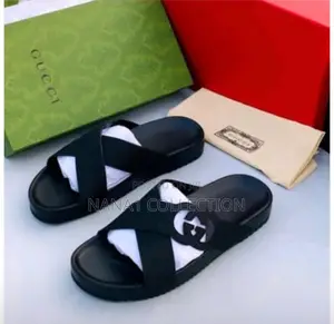 Gucci Crossed Leather Slide Sandals