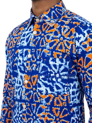 Men’s Long-Sleeve Blue Batik Print Shirt