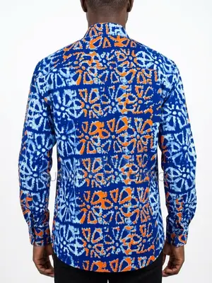 Men’s Long-Sleeve Blue Batik Print Shirt