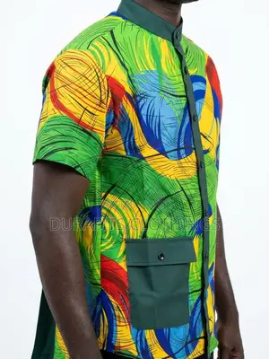 Men’s Short-Sleeve Colorful African Print Shirt