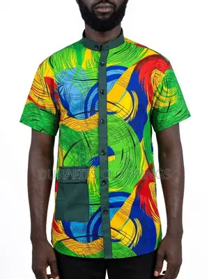Men’s Short-Sleeve Colorful African Print Shirt
