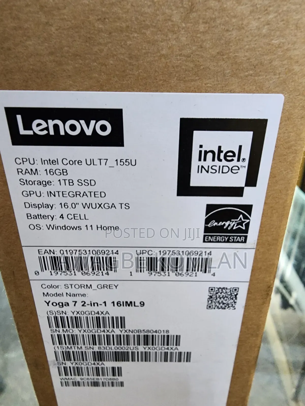 New Laptop Lenovo Yoga 7 15ITL5 16GB Intel Core Ultra 7 SSD 1T
