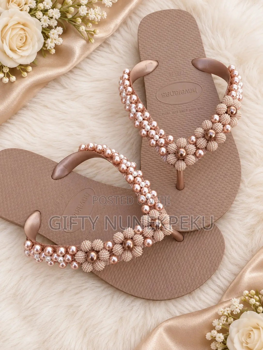 Luxury Pearl Beaded Floral Slippers for Ladies