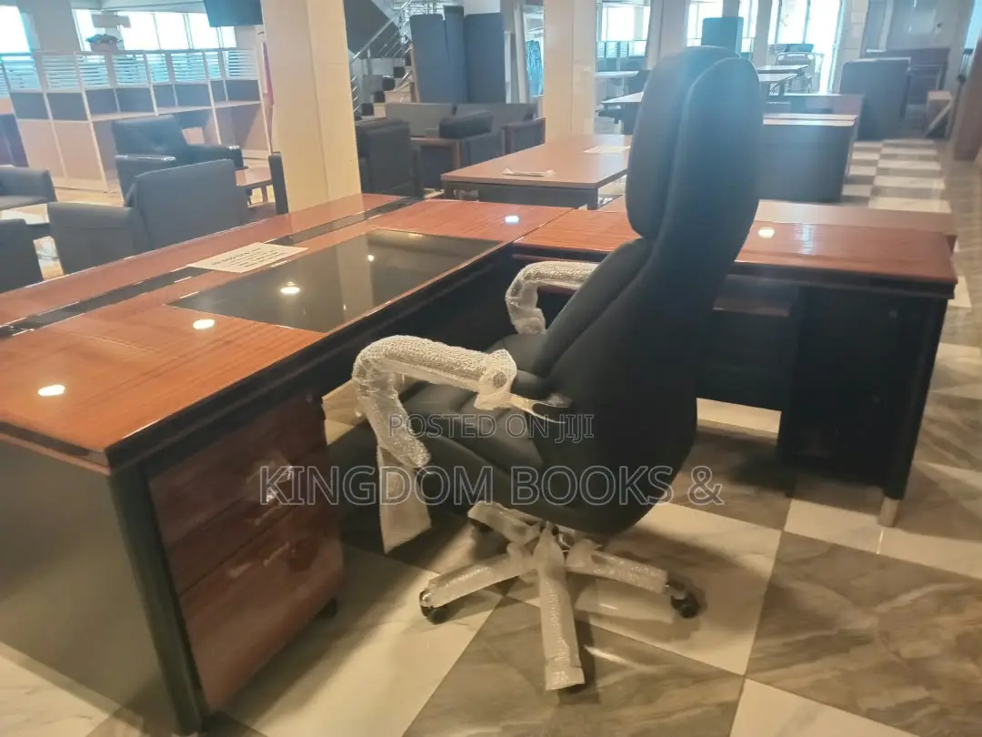 Executive Office Desk Set With Wall Cabinet & Side Extension