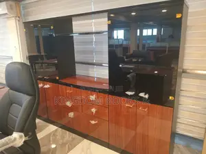 Executive Office Desk Set With Wall Cabinet & Side Extension