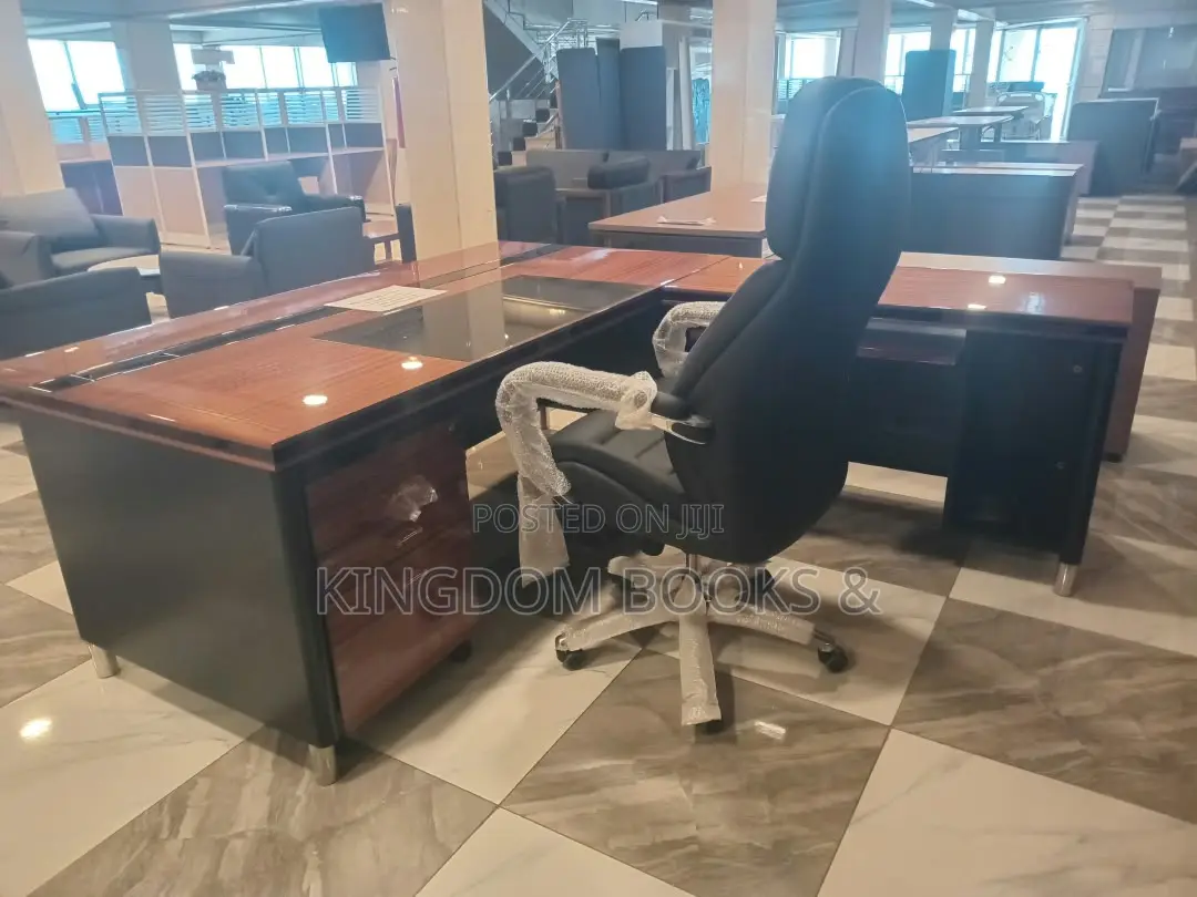 Executive Office Desk Set With Wall Cabinet & Side Extension