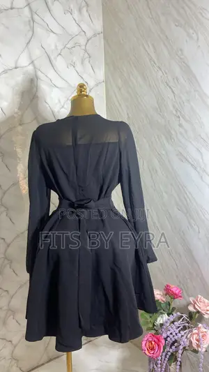Black Long-Sleeved Fit-and-Flare Dress