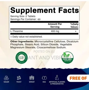 L-Theanine Supplement 400mg Per Serving Supports Calm Relxation120Caps