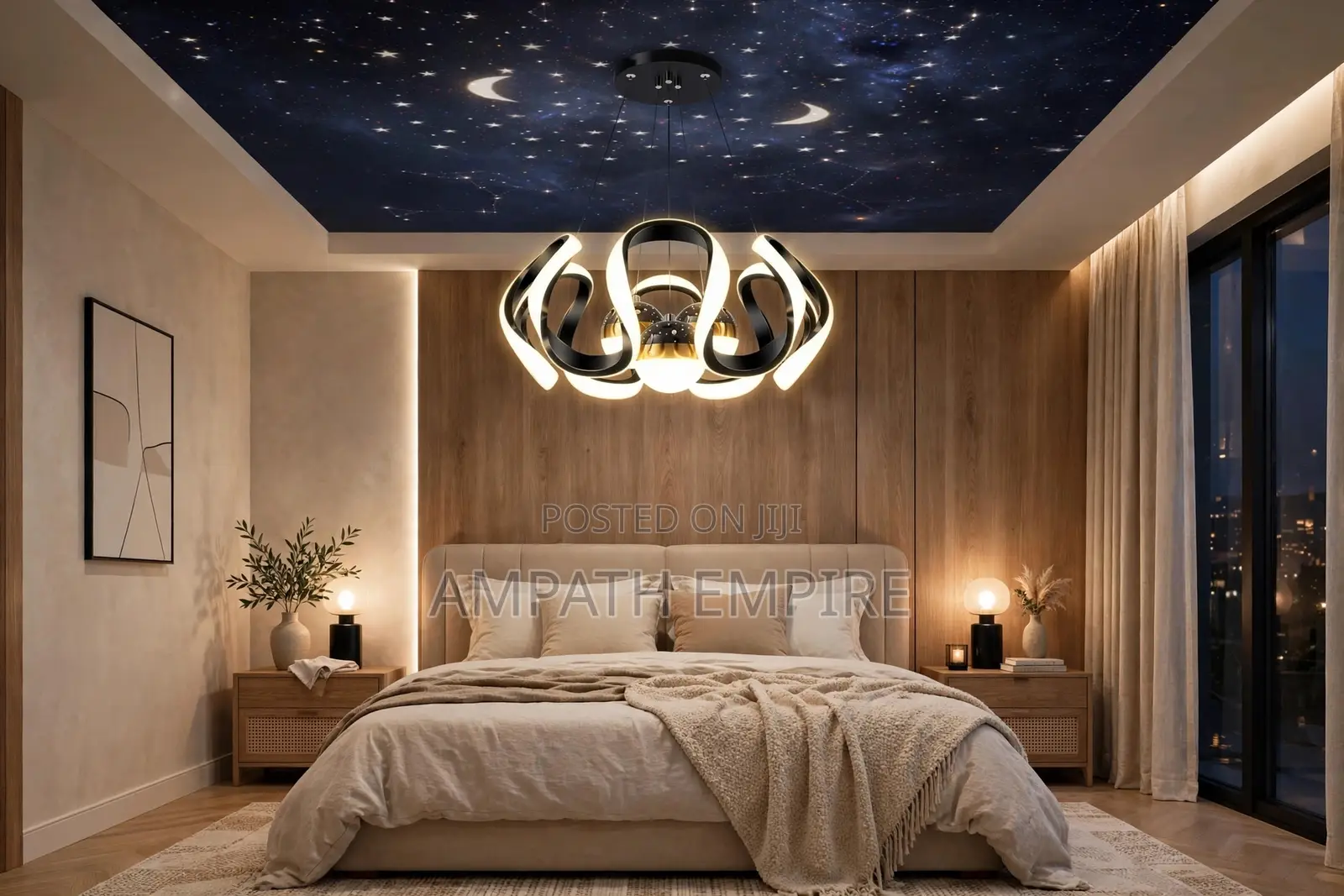 Led Galaxy Chandelier Modern Black 6rings Dining Living Airbnb