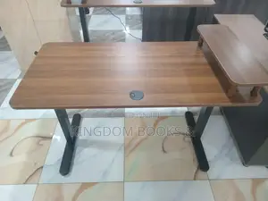 Electric Height Adjustable Desk With Monitor Riser - Dark Wood / Black