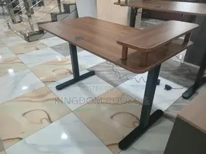 Electric Height Adjustable Desk With Monitor Riser - Dark Wood / Black