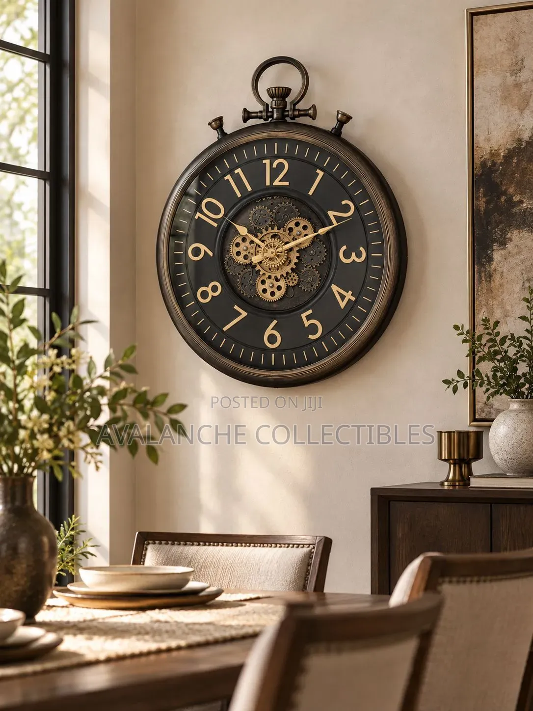 Vintage Pocket Watch Inspired Wall Clock With Rotational Gears 60cm
