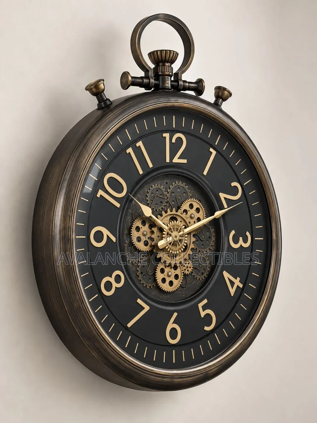Vintage Pocket Watch Inspired Wall Clock With Rotational Gears 60cm