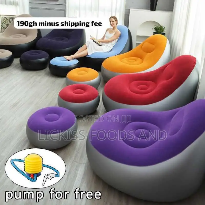 2-in-1 Set Portable Air Inflatable Lazy Sofa Set - Brown
