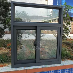 Modern Grey Aluminium Sliding Window With Blue Tinted Glass