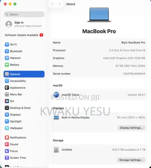 Laptop Apple MacBook Pro 2019 32GB Intel Core i9 SSHD (Hybrid) 1T