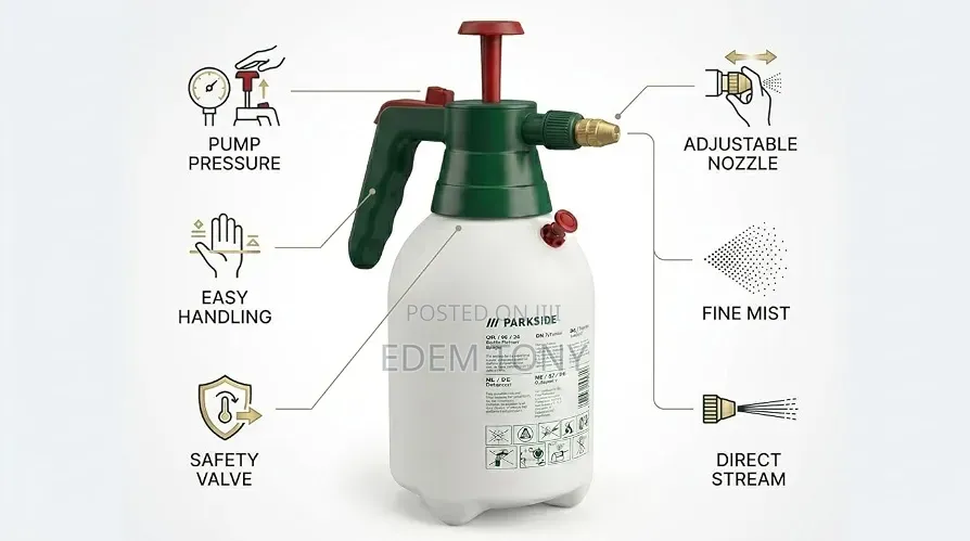 Garden Parkside Pressure Sprayer, 2L Capacity, 2 Bar Max Pressure