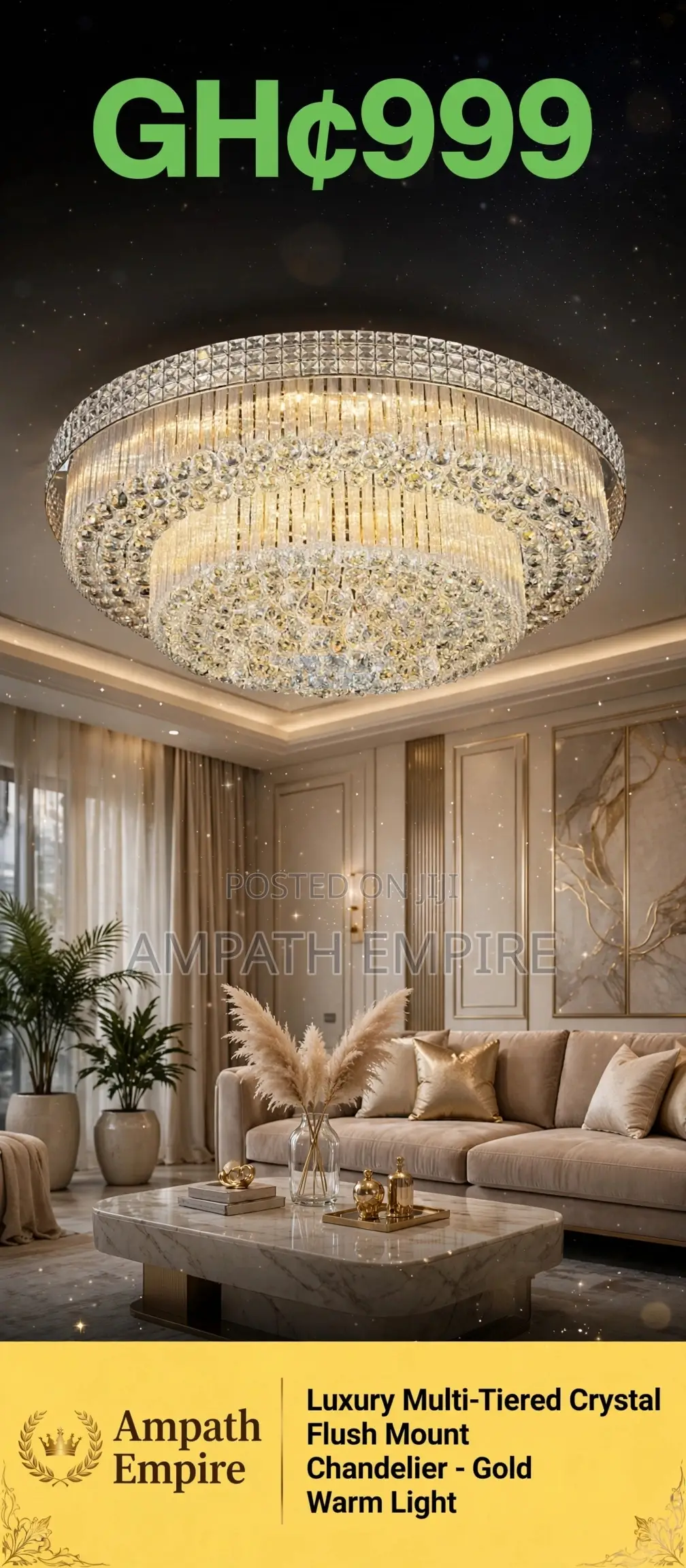 Luxury Multi-Tiered Crystal Ceiling Chandelier - Gold Warm Light