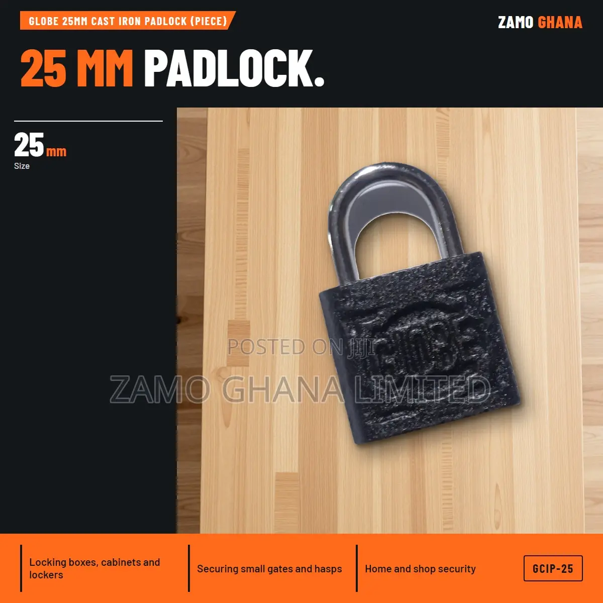 Globe 25Mm Cast Iron Padlock (Piece) - GCIP-25