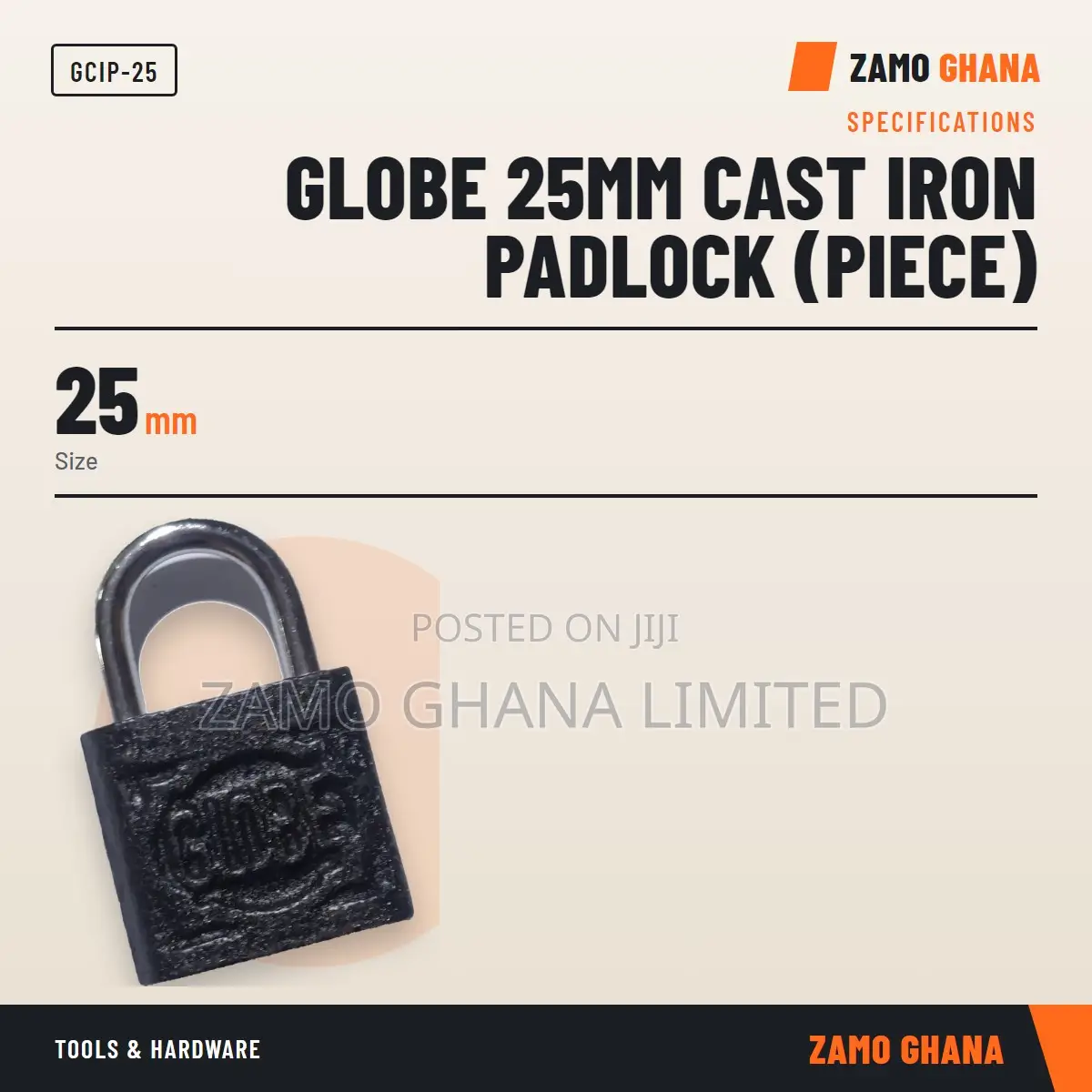 Globe 25Mm Cast Iron Padlock (Piece) - GCIP-25